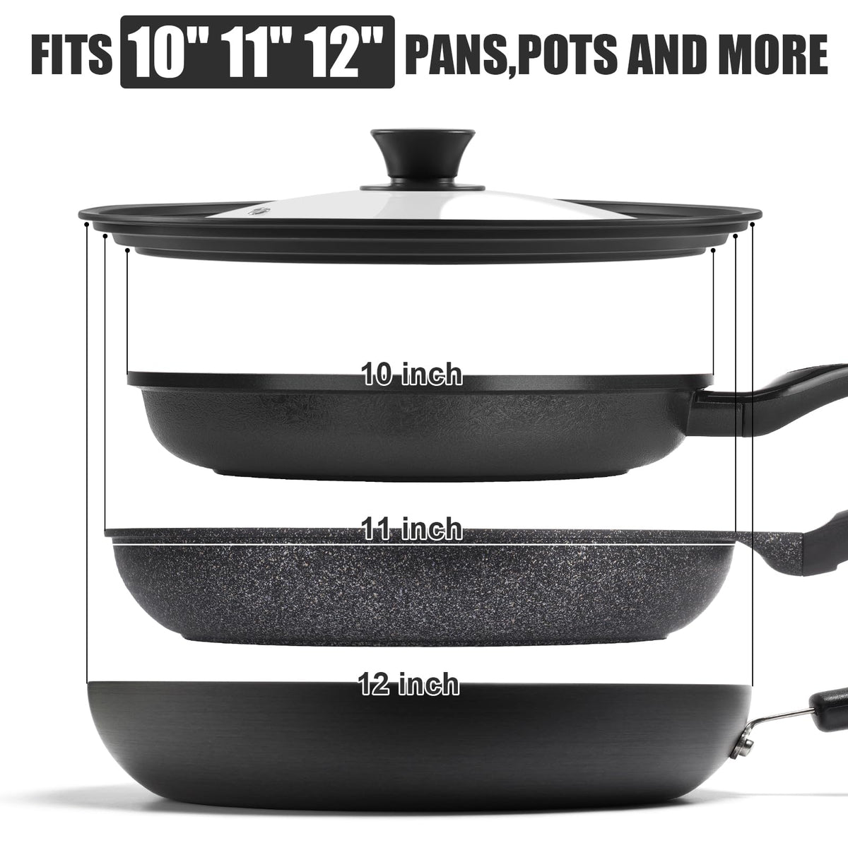 Tempered Glass Universal Lid with Silicone Rim for 10" 11" 12" Cookware G841