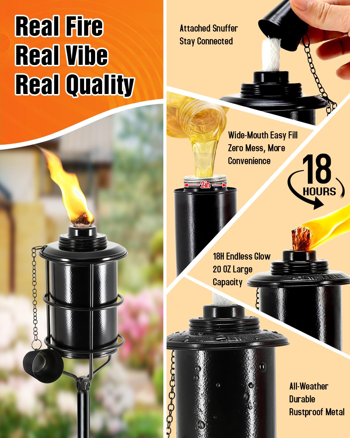 4 Pcs 59In 16oz Metal Citronella Torches O35036