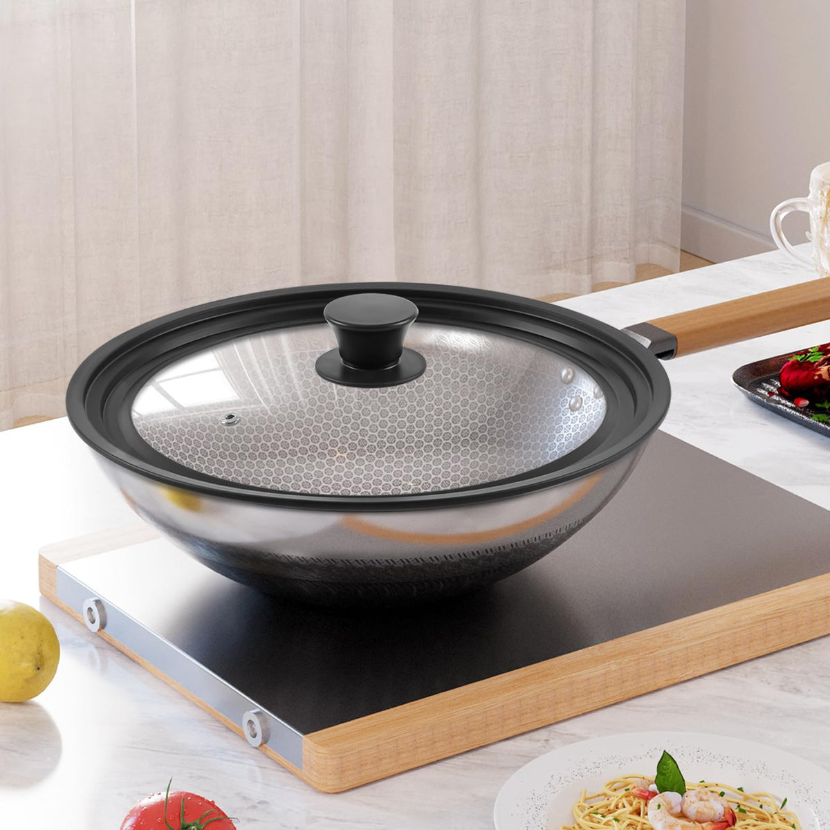 Tempered Glass Universal Lid with Silicone Rim for 10" 11" 12" Cookware G841