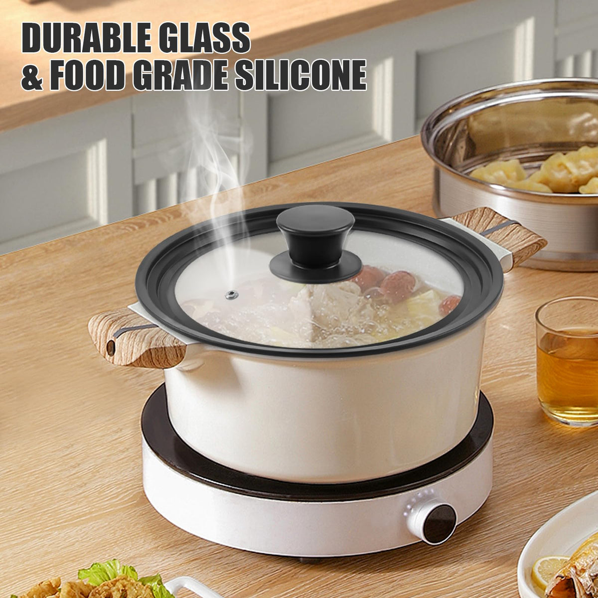 Tempered Glass Universal Lid with Silicone Rim for 10" 11" 12" Cookware G841