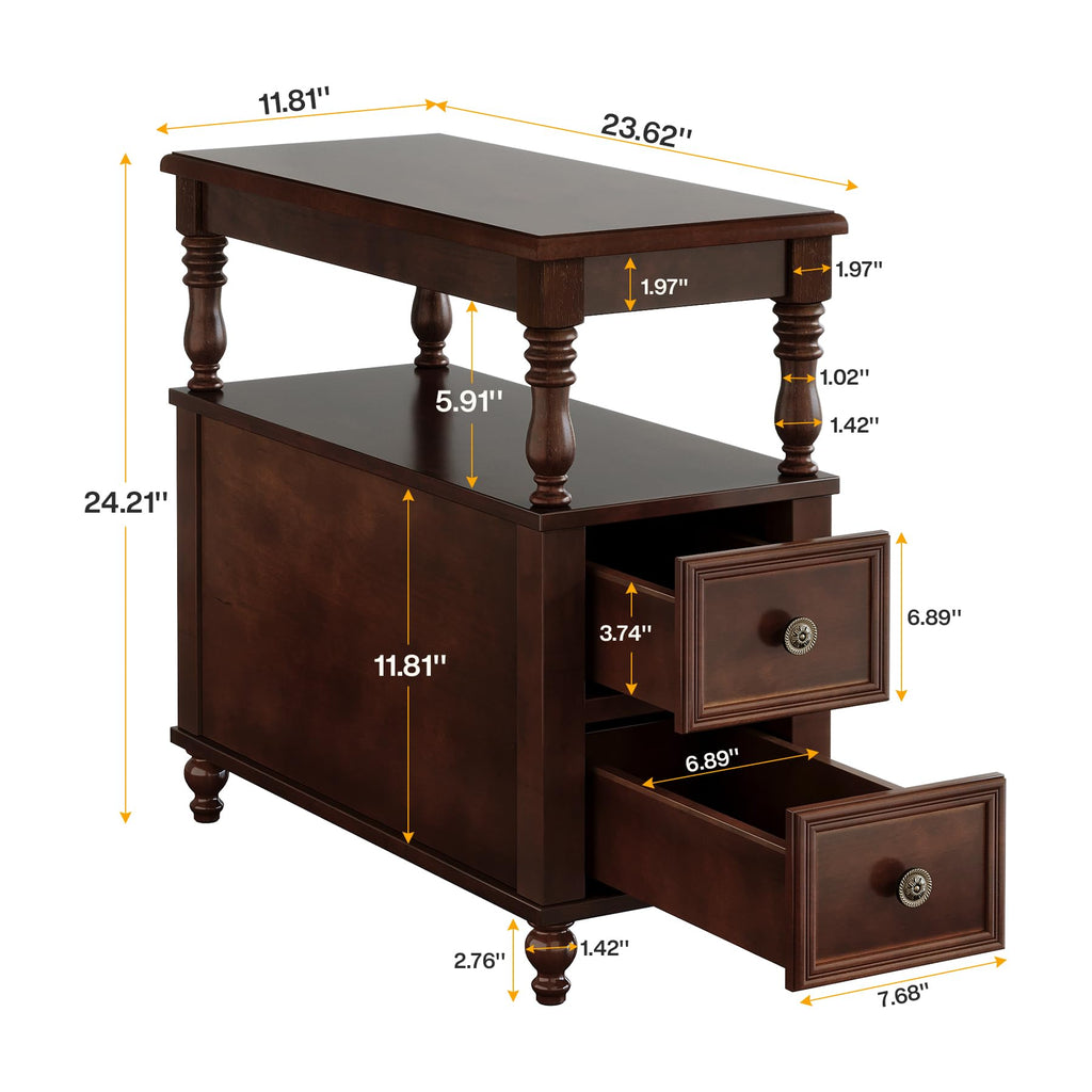 Cherry Finish Wood End Table with 2 Drawers E476