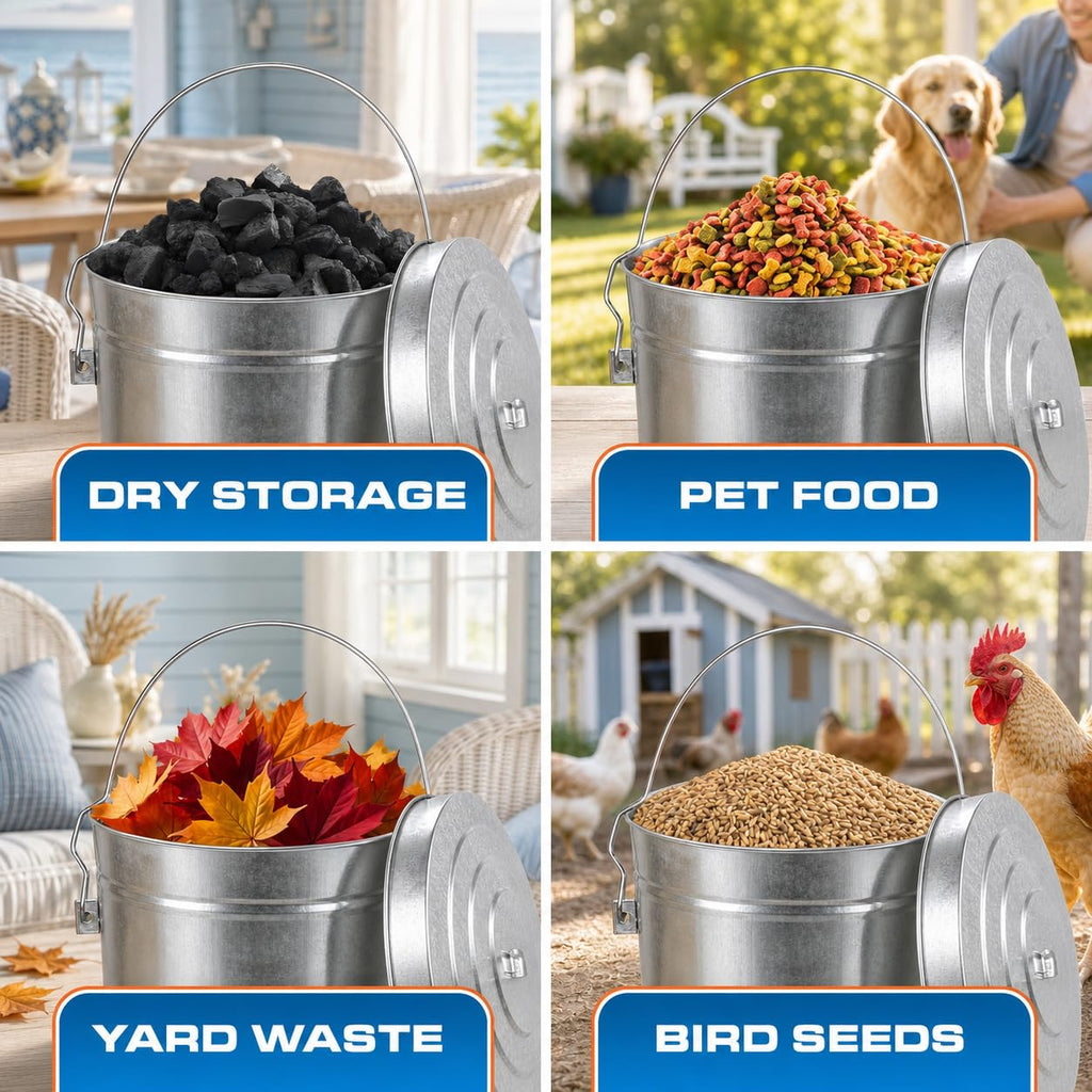 6 Gallon Galvanized Metal Trash Can with Locking Lid G189954