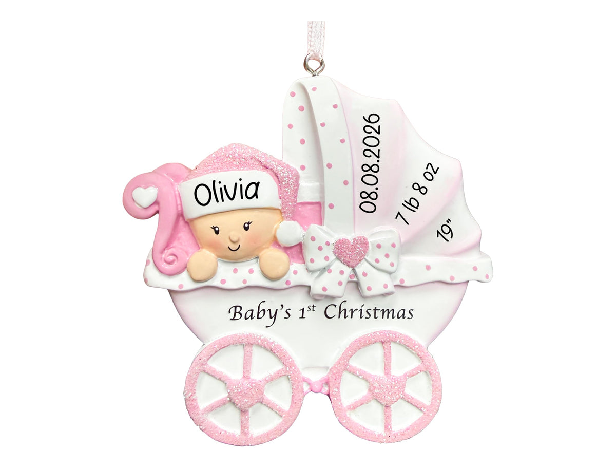 Baby's First Christmas Ornament 2026 Pink Stroller A528