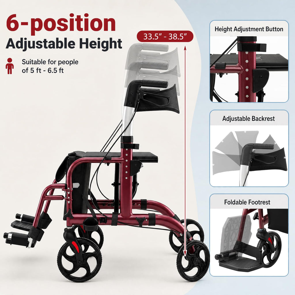 Foldable Rollator Walker 4 Wheel Transport Chair U628642