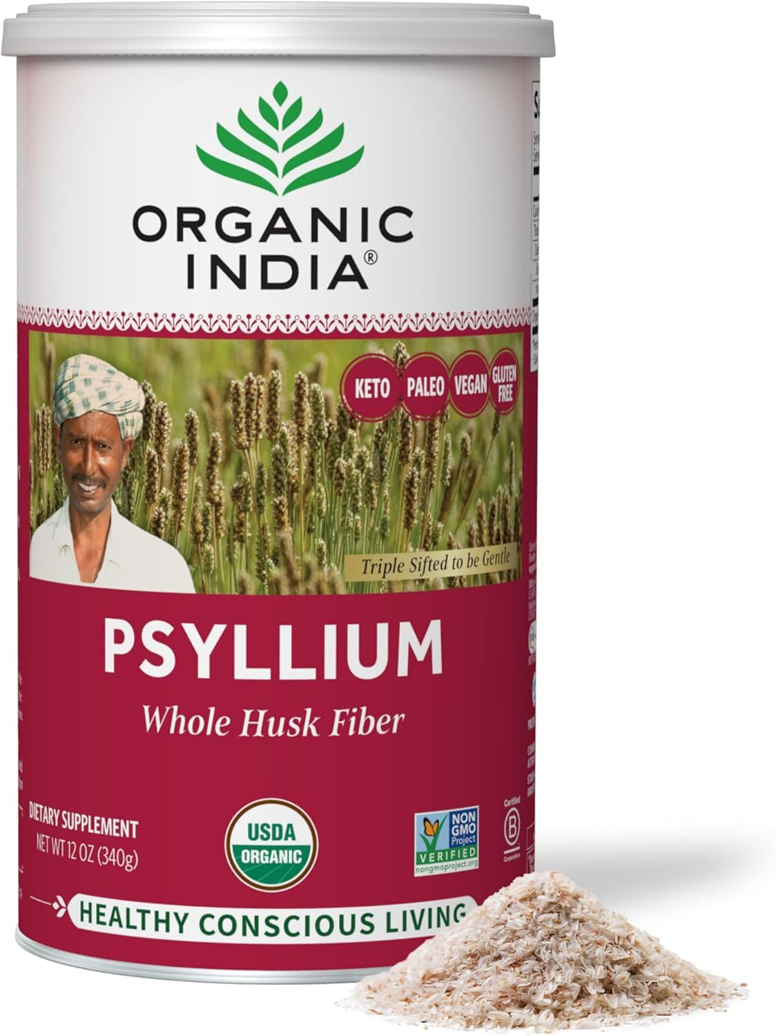 Whole Psyllium Husk Powder Organic Vegan 12 oz F97622