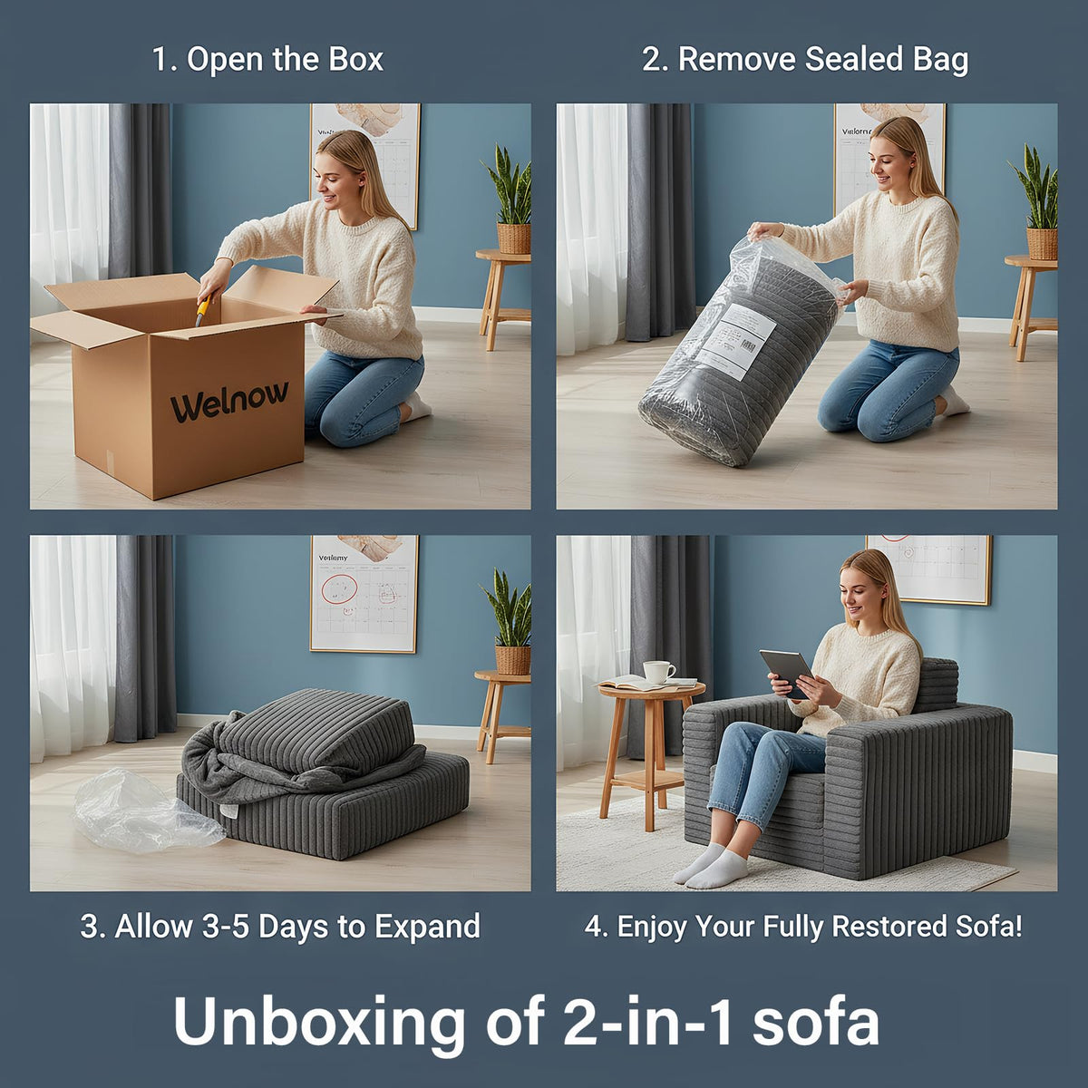 Pink Folding Sofa Bed with Ottoman S9104