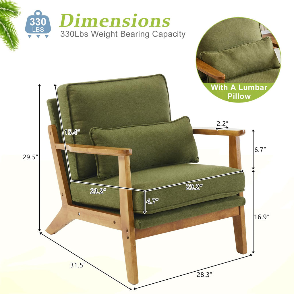 Green Linen Fabric Upholstered Accent Chair Set of 2 P407