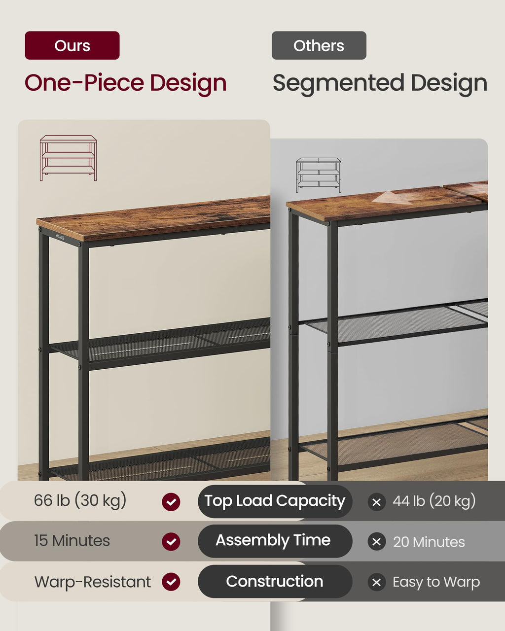 31.5" Narrow 3 Tier Console Table A673