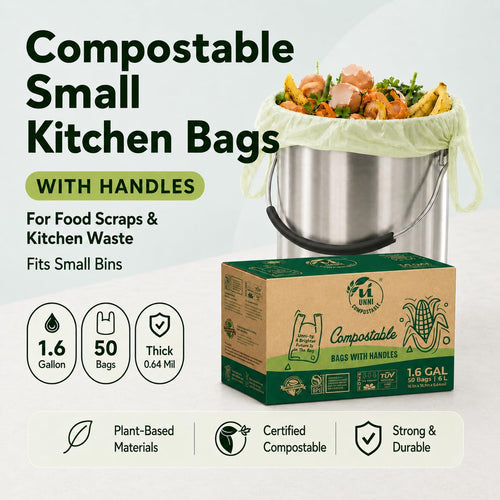 1.6 Gallon Compostable Bags with Easy-Tie Handles, 50 Count A123137