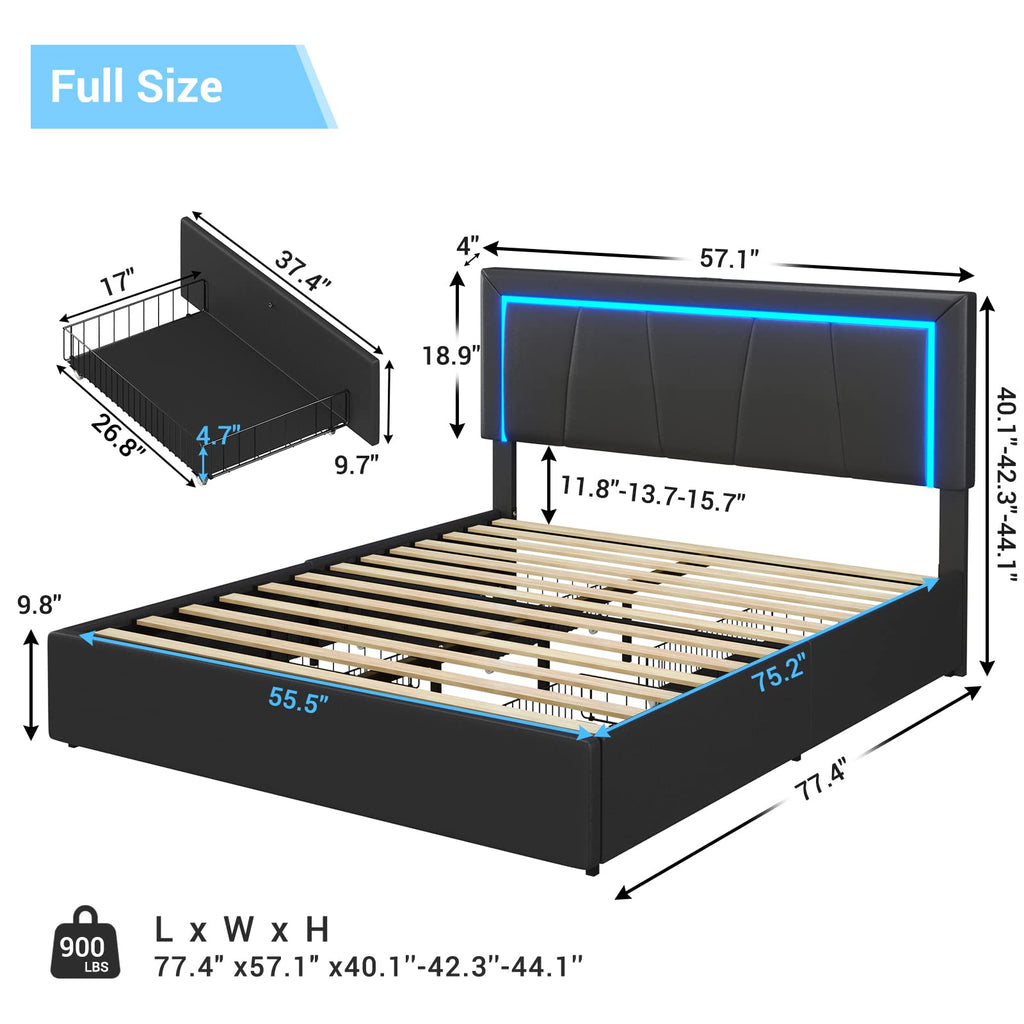 Full Size Upholstered Platform Bed Frame with Headboard and 4 Storage Drawers G462420