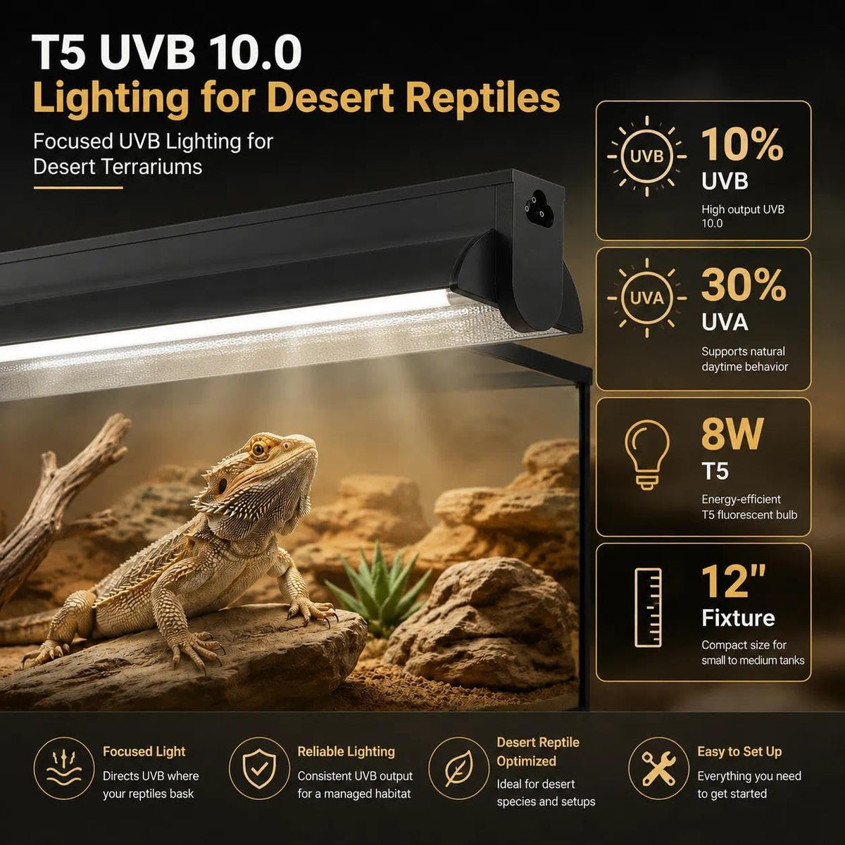 8W 10.0 12 Inch T5 UVB Reptile Light Fixture with Bulb B943407