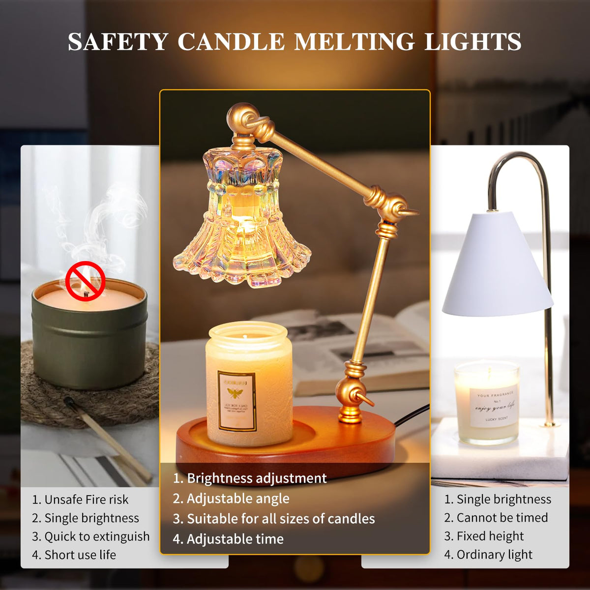Adjustable Dimmable Electric Candle Warmer Lamp with Timer M8878