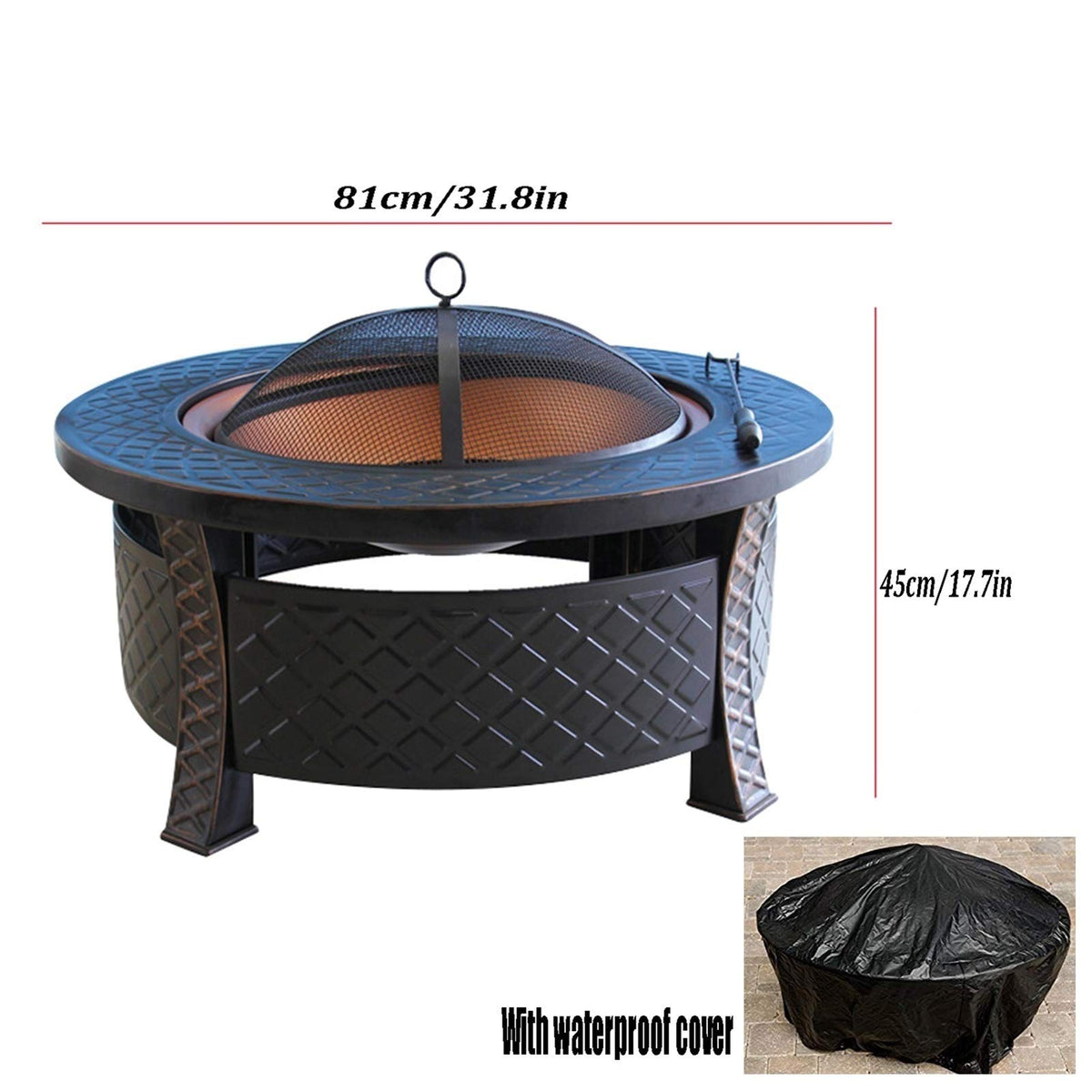 Wood-Burning Fire Pit Bowl with Spark Screen Z437273