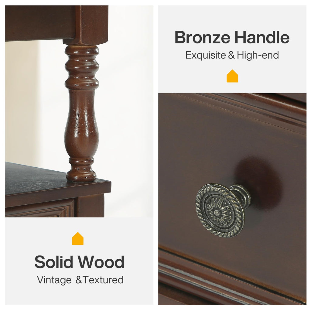 Cherry Finish Wood End Table with 2 Drawers E476