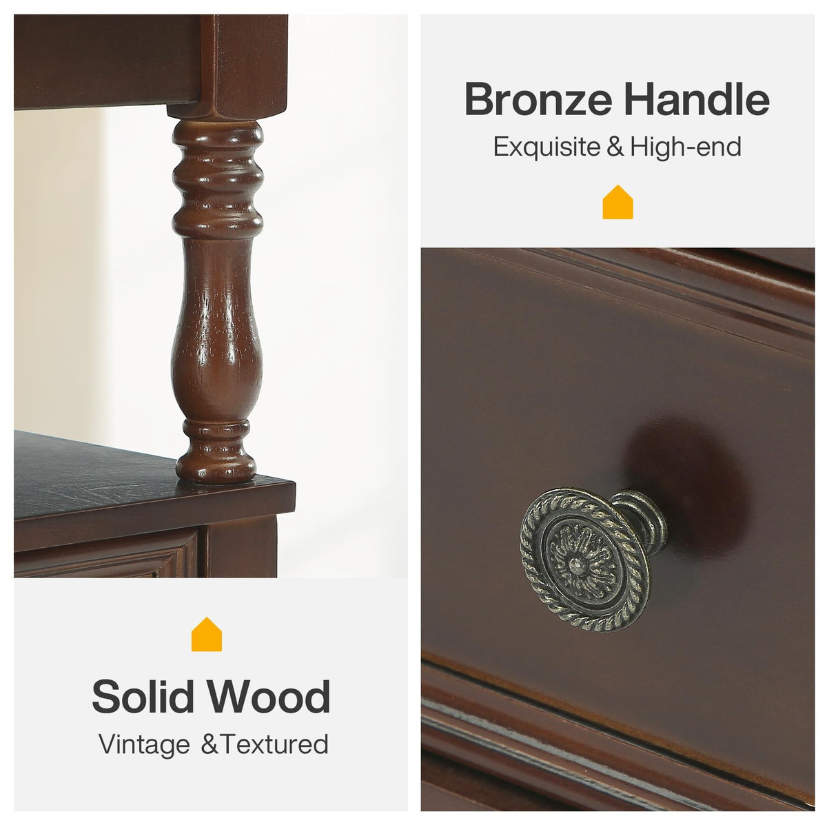 Cherry Finish Wood End Table with 2 Drawers E476