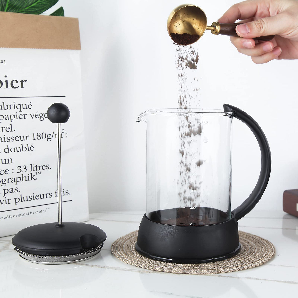 12 oz French Press Coffee Tea Maker with 10g Measuring Spoon C74837