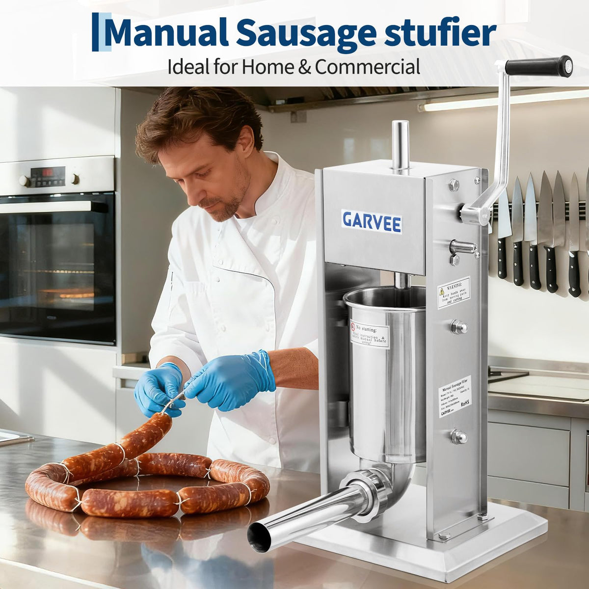 3L Stainless Steel Manual Sausage Stuffer with 5 Filling Tubes J97159