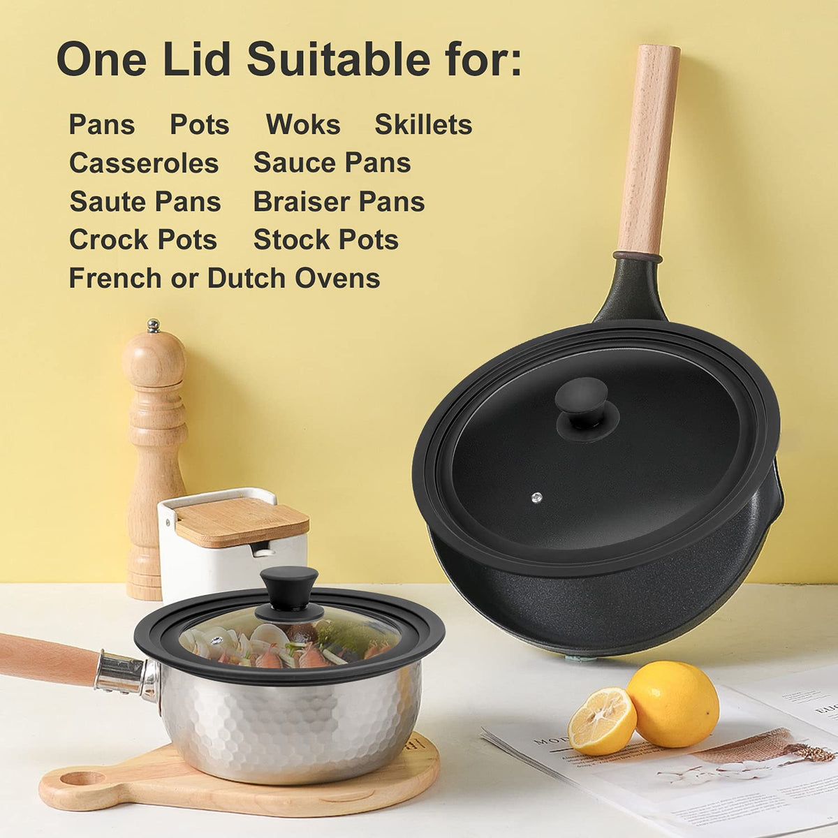 Tempered Glass Universal Lid with Silicone Rim for 10" - 12" Cookware E6533