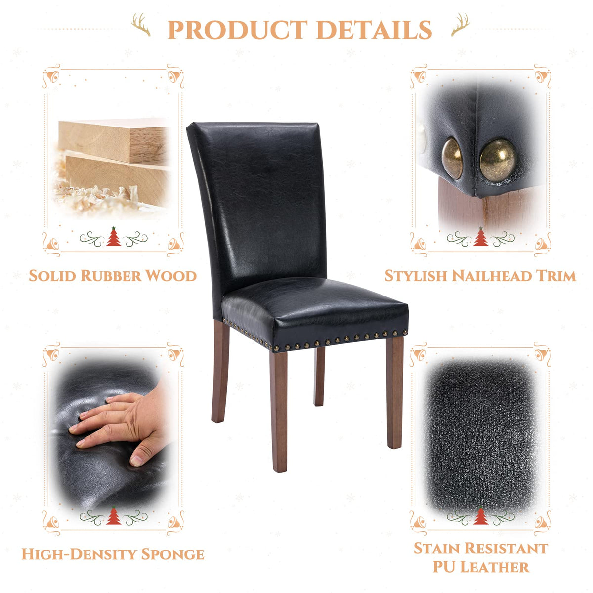 Black Upholstered Dining Chairs Set of 6 with Wood Legs Y19955
