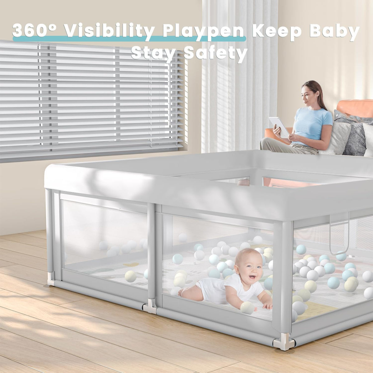 Baby Playpen with Mat, 50x50 Inch D3767