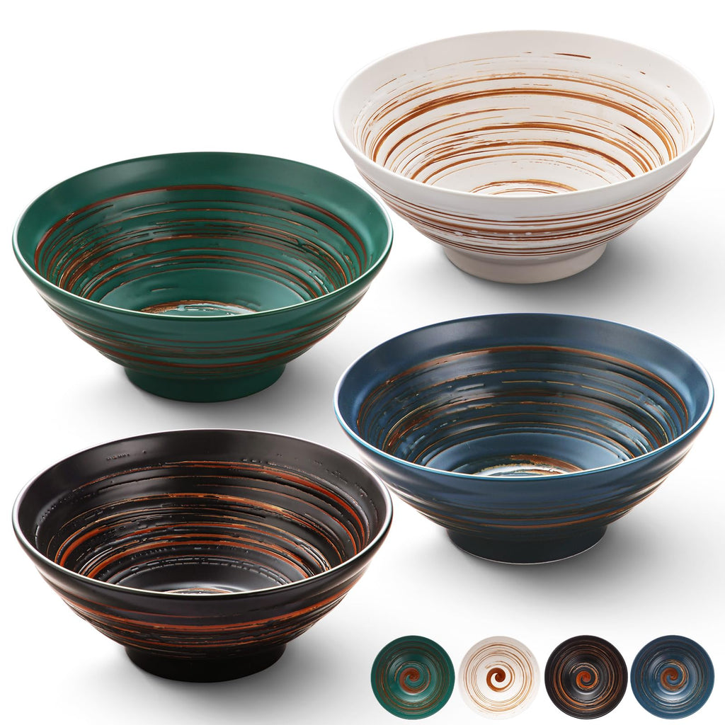 Multicolor Ceramic Ramen Bowl Set of 4 D597