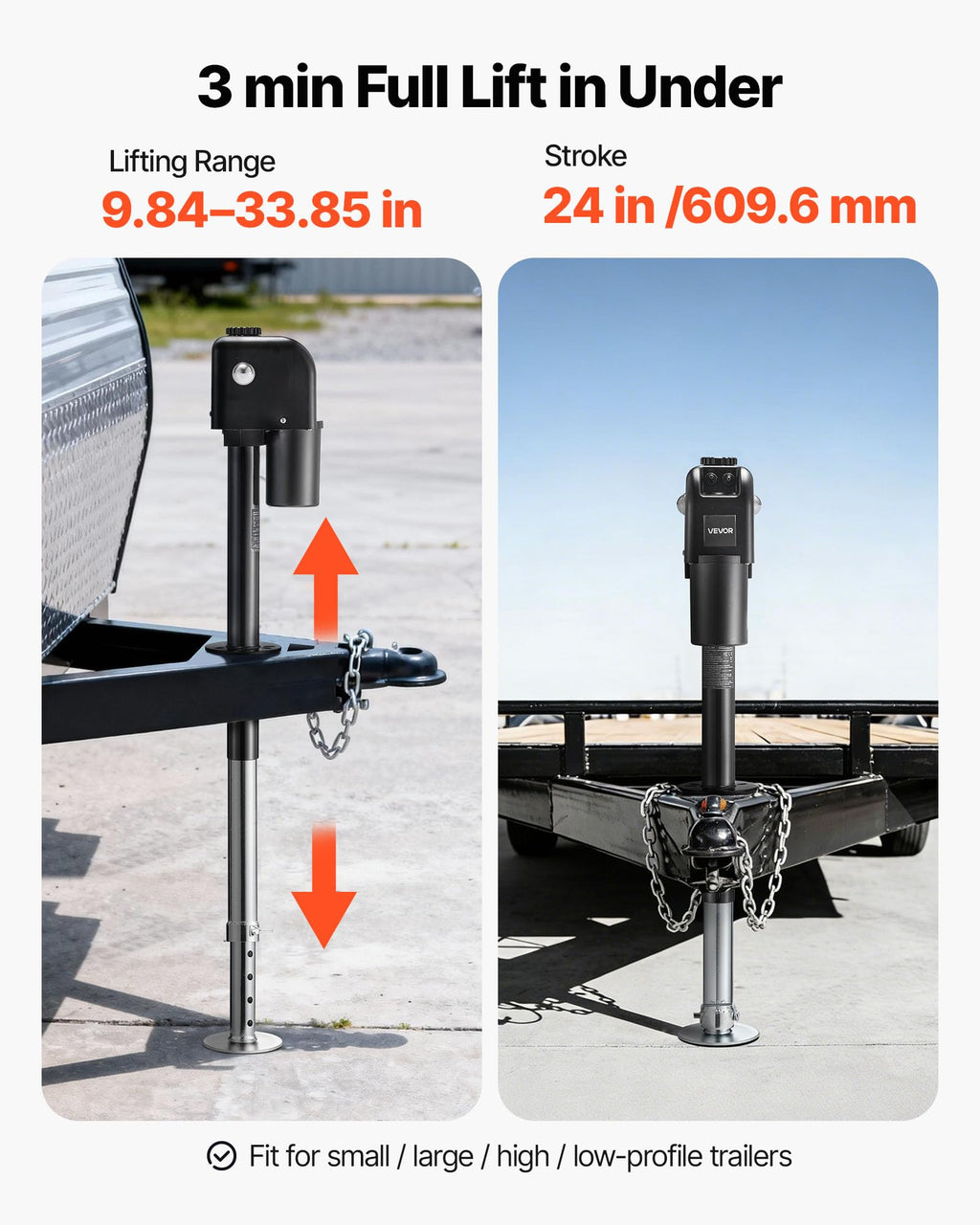 Electric Trailer Jack 7500 lbs Capacity 12V DC Black Y1971