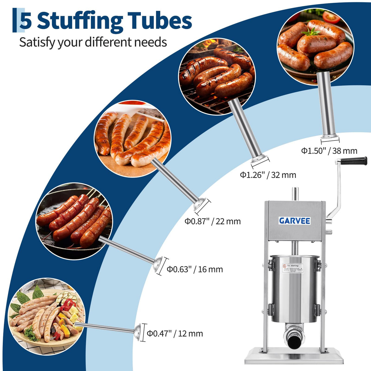 3L Stainless Steel Manual Sausage Stuffer with 5 Filling Tubes J97159