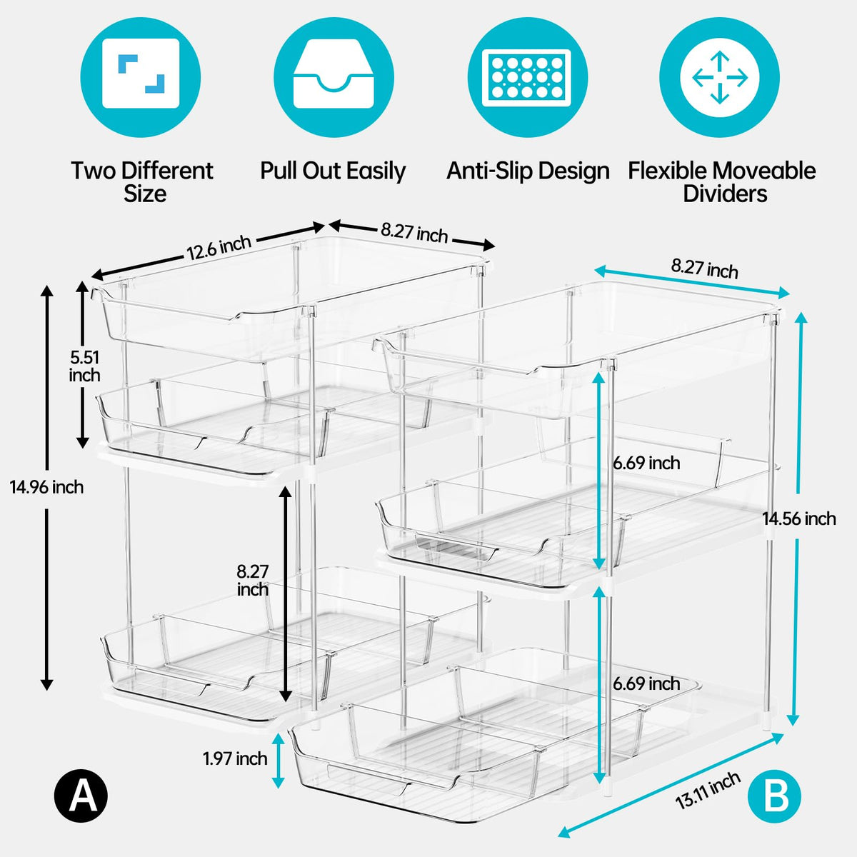 2 Sets of 3-Tier Under Sink Organizers and Storage U8960