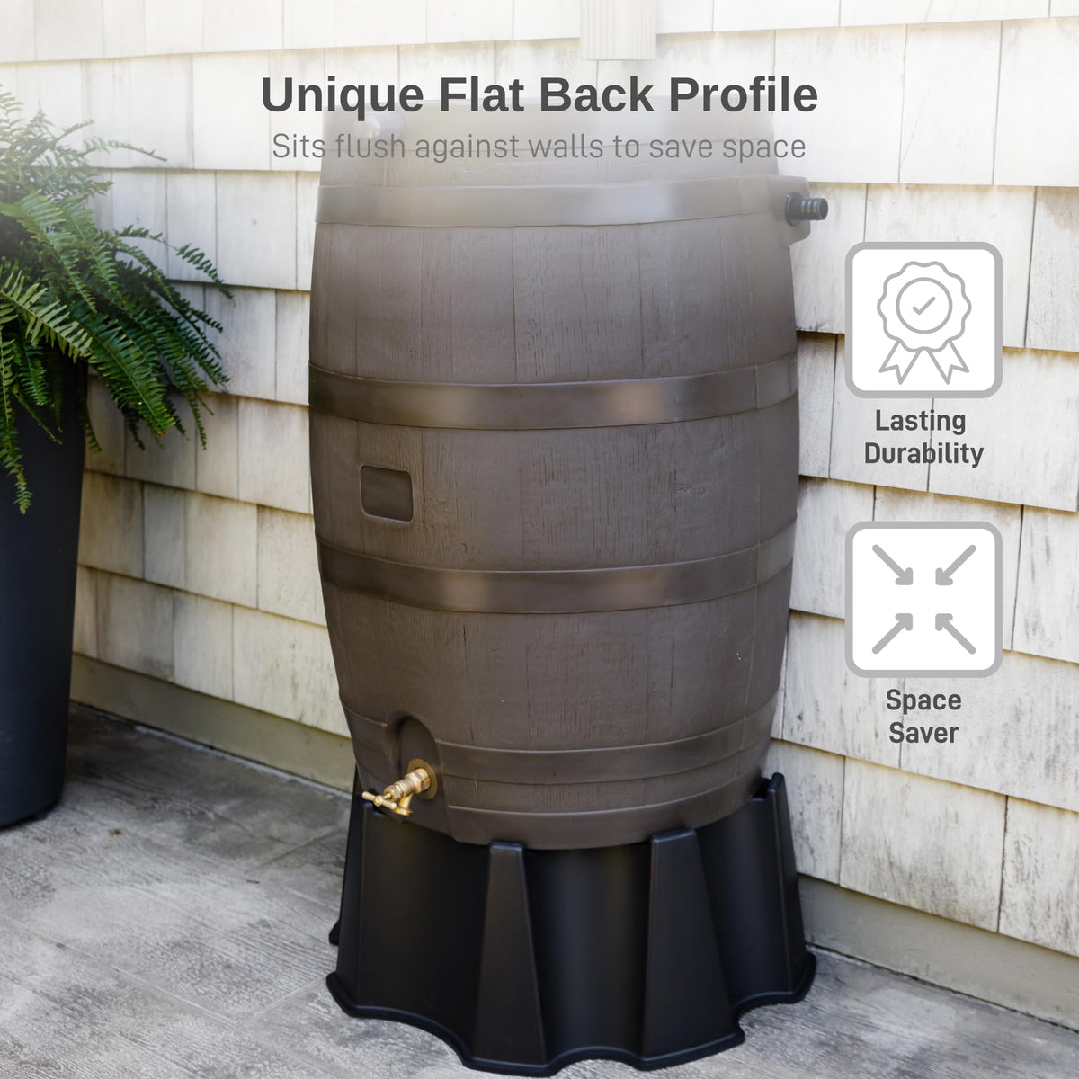 50-Gallon Flat Back Rain Barrel with Brass Spigot B311039