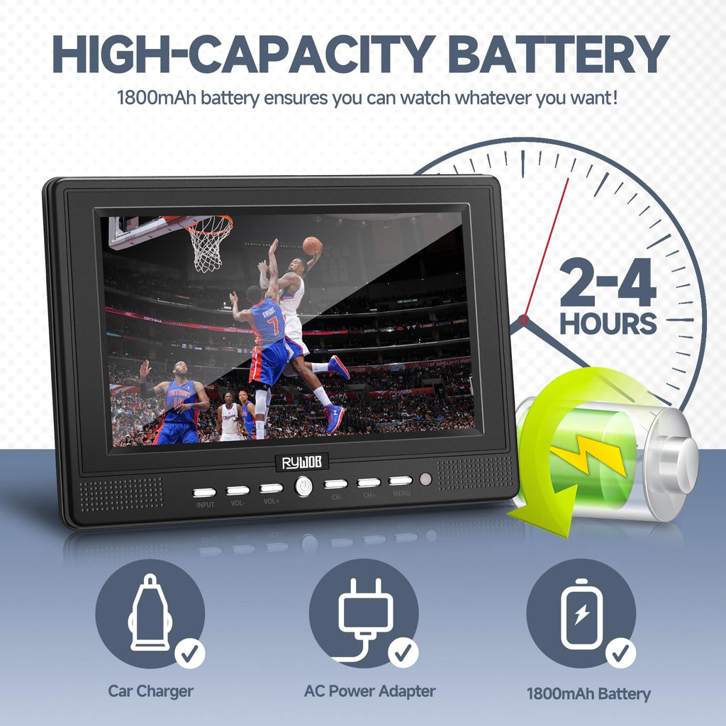 7” Portable TV with Antenna, Rechargeable Battery with Stand Y448548