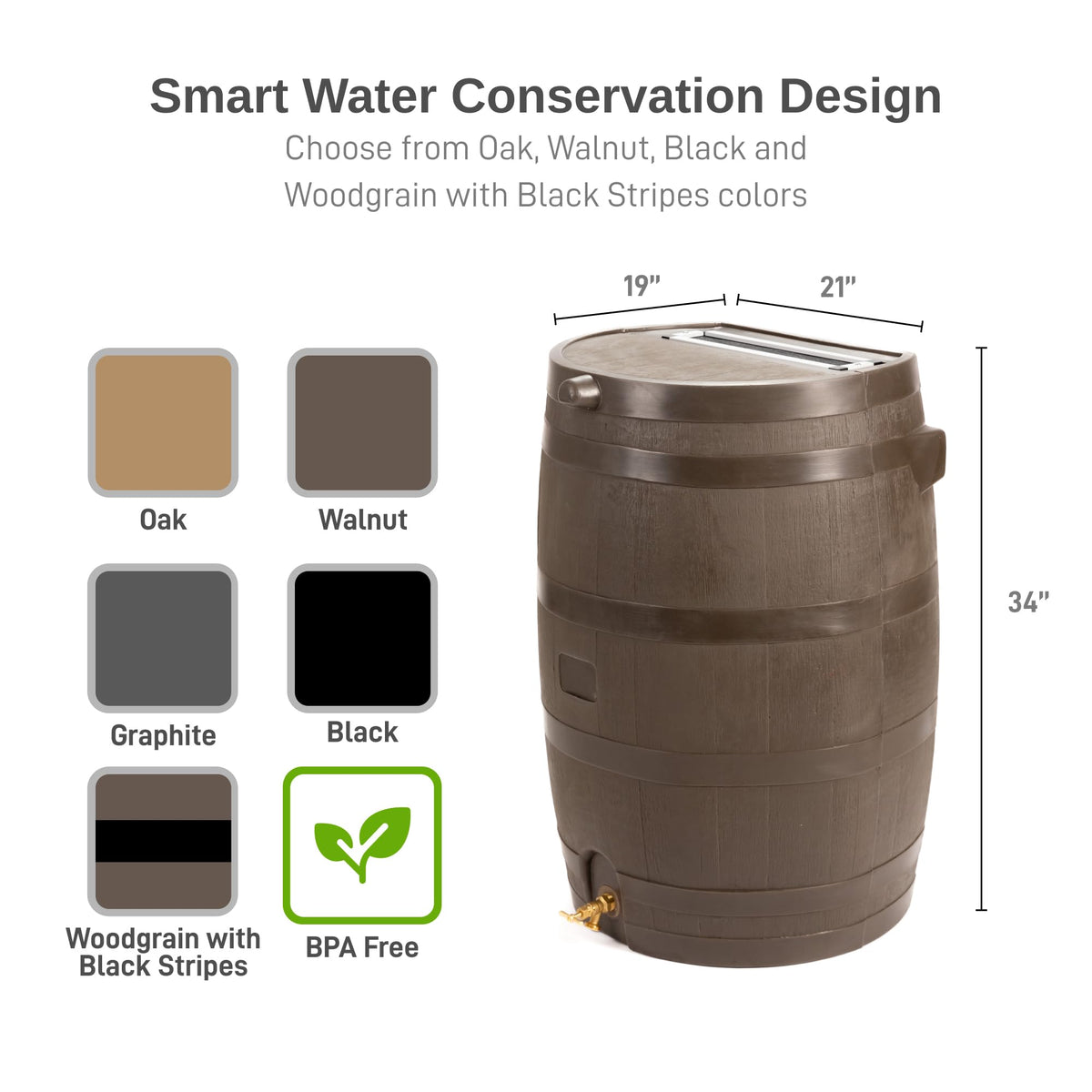 50-Gallon Flat Back Rain Barrel with Brass Spigot B311039