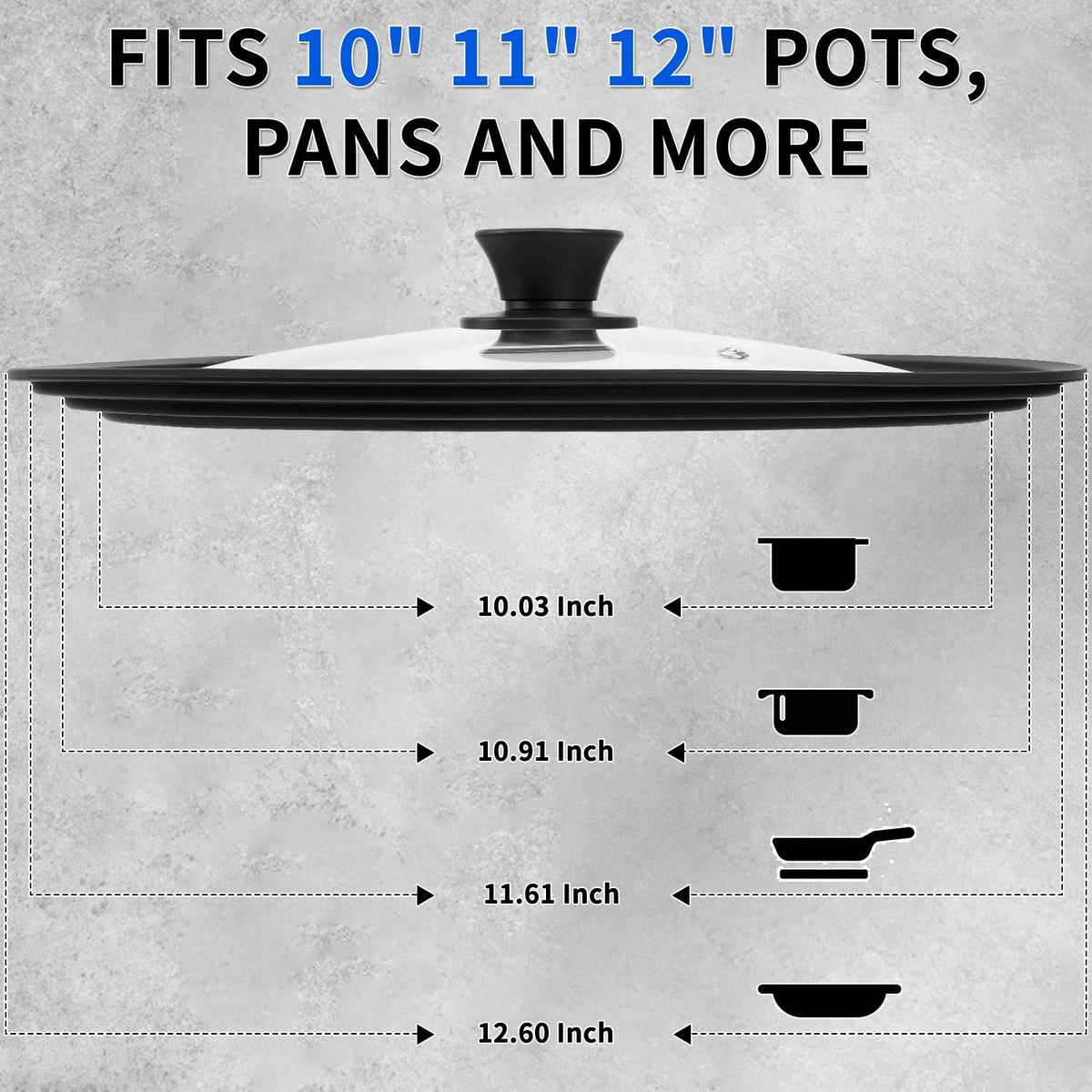 Tempered Glass Universal Lid with Silicone Rim for 10" - 12" Cookware E6533