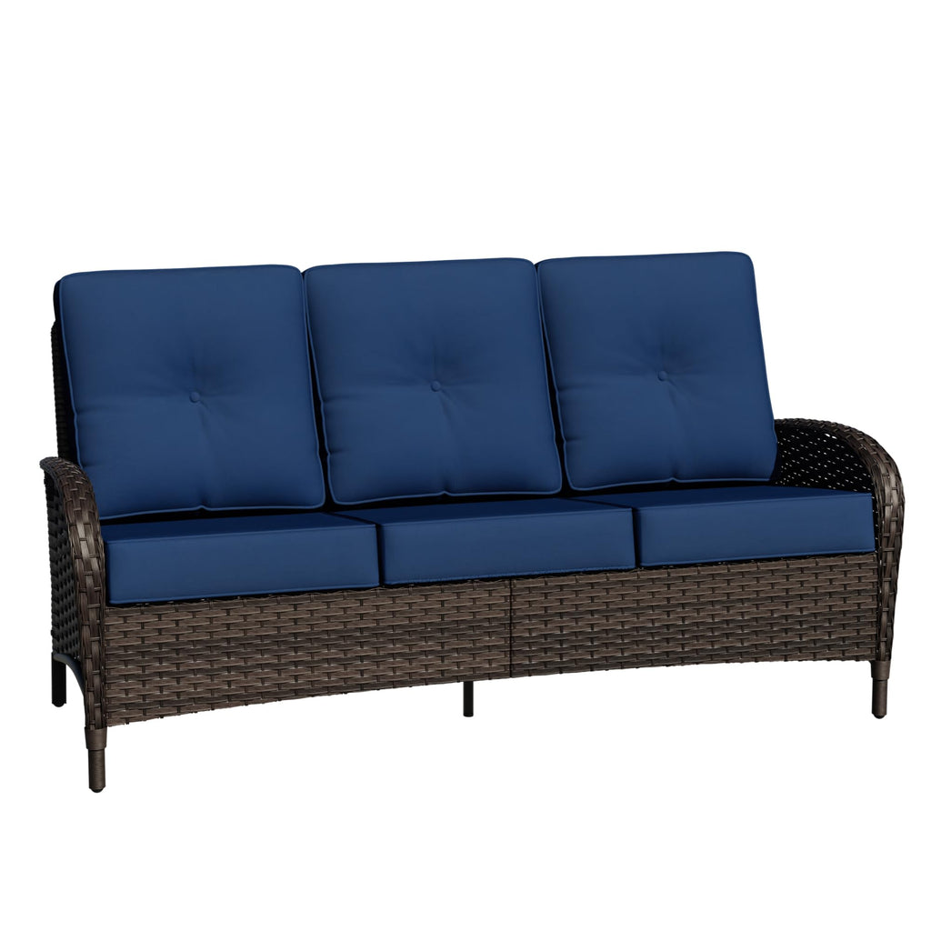 72" Wicker 3-seat Sofa with Cushions, PE Rattan & Steel Frame I12969
