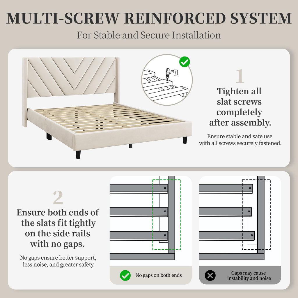Queen Bed Frame with Tufted Headboard, Beige W8559
