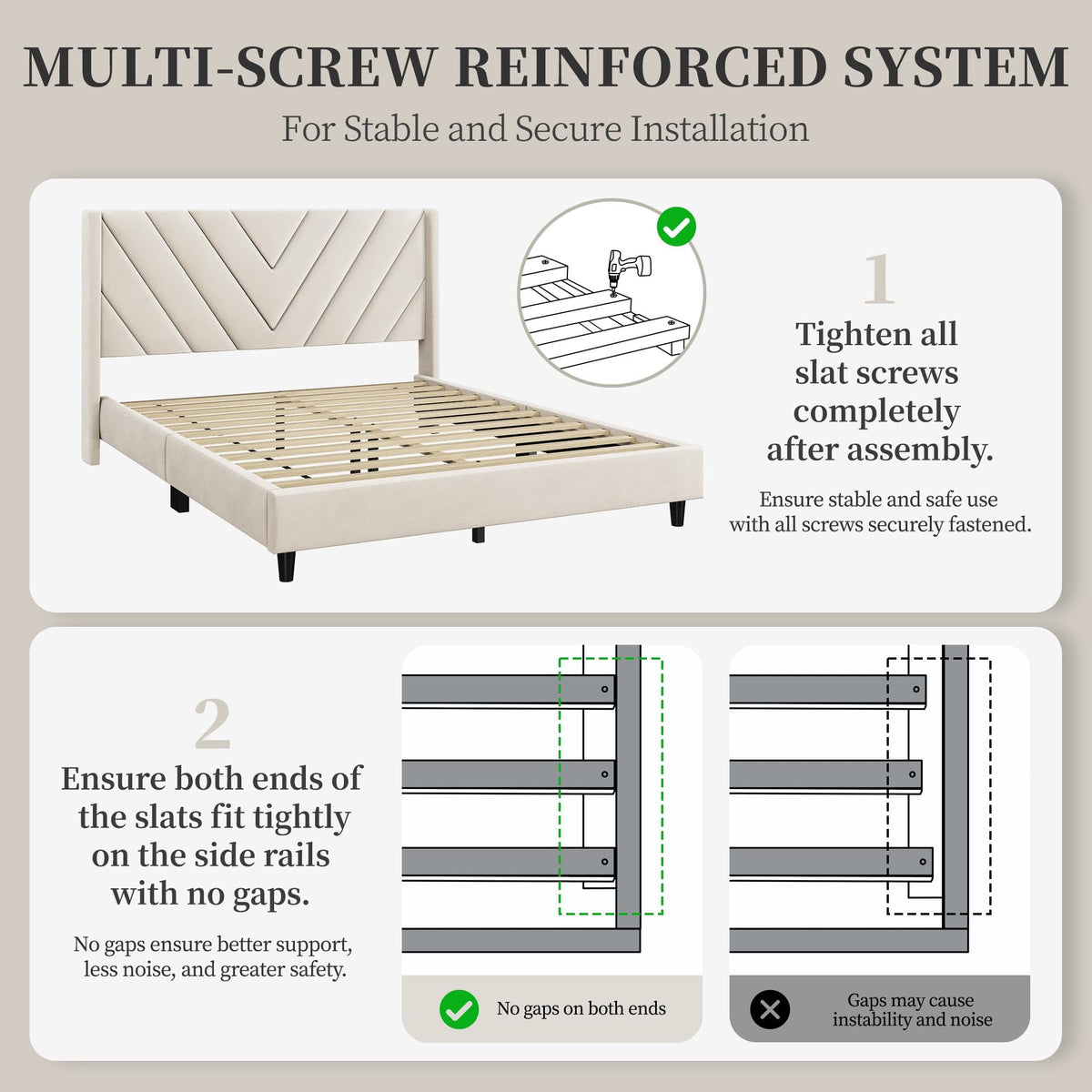 Queen Bed Frame with Tufted Headboard, Beige W8559