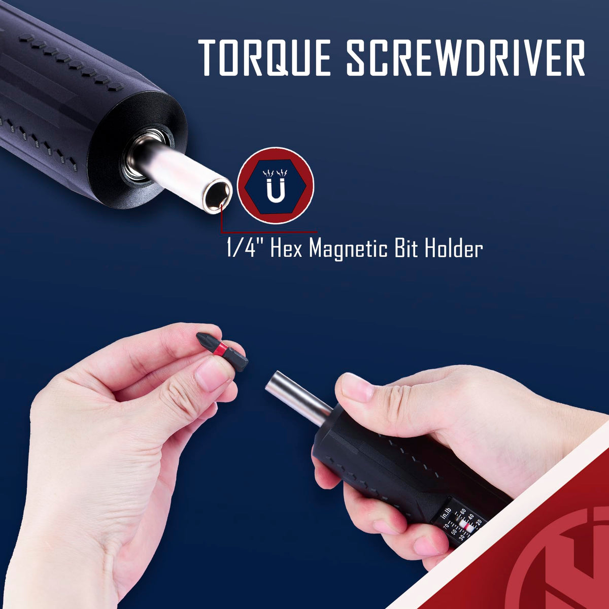 Torque Screwdriver Wrench Set 10-70 Inch Pounds with T-bar Handle, 40 Hex Bits, 1/4" Socket, Black H736258