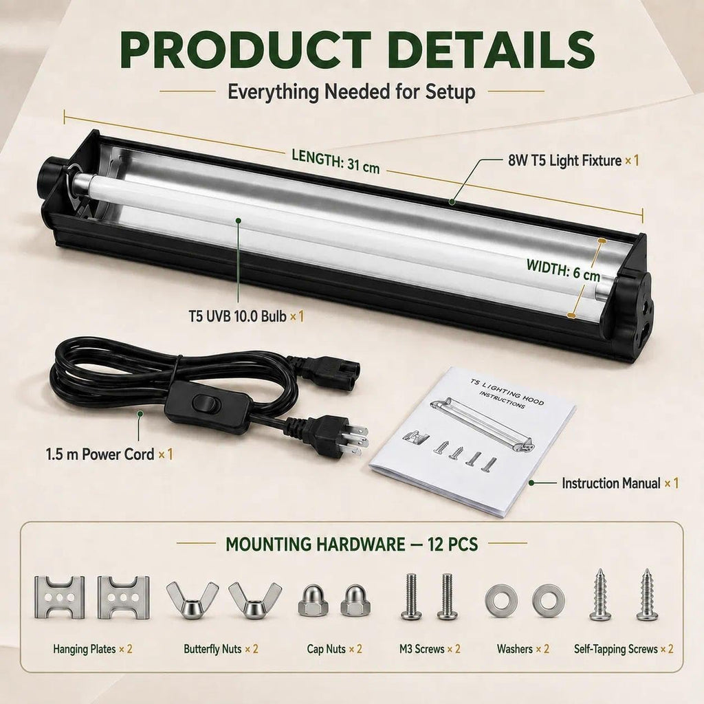 8W 10.0 12 Inch T5 UVB Reptile Light Fixture with Bulb B943407