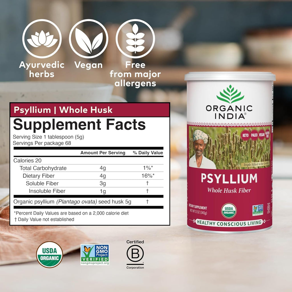 Whole Psyllium Husk Powder Organic Vegan 12 oz F97622