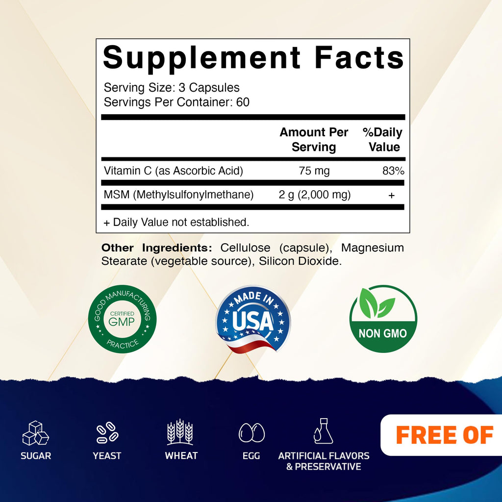 MSM 2000 mg with Vitamin C 180 Veg Capsules 2 Pack O10383