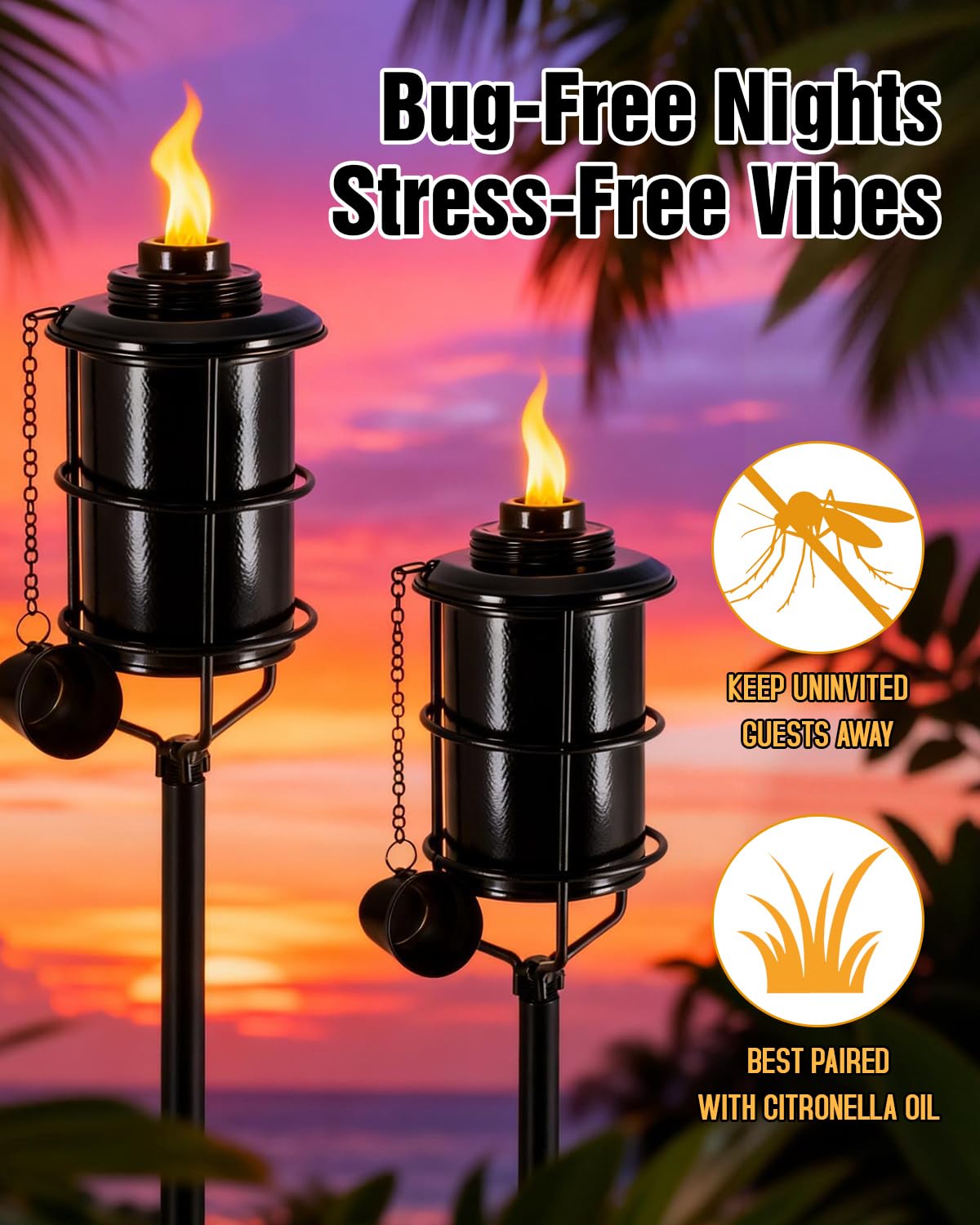 4 Pcs 59In 16oz Metal Citronella Torches O35036