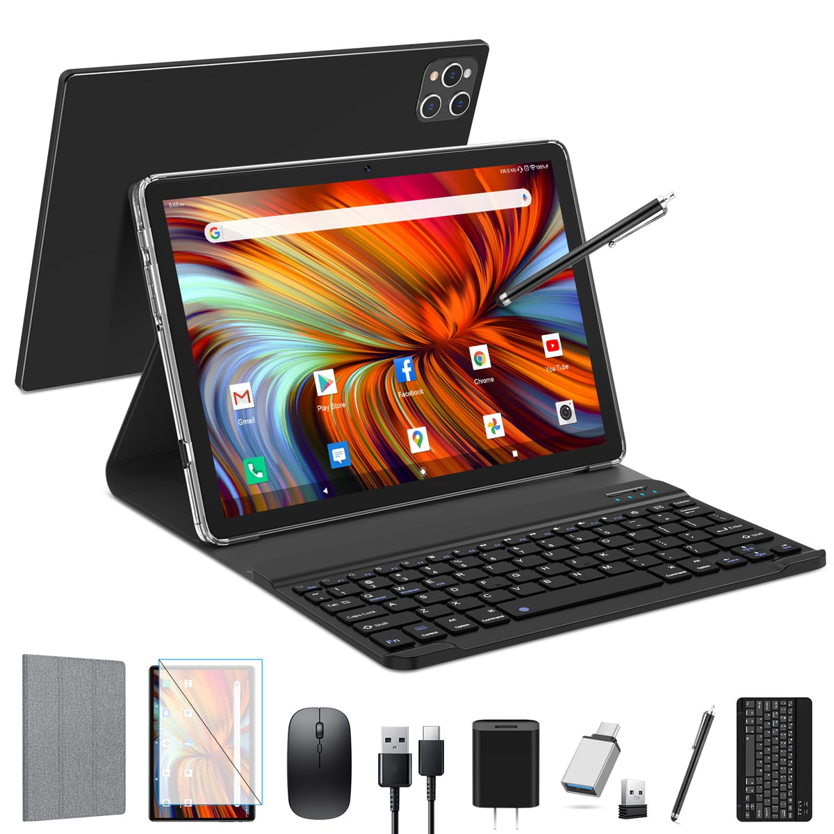 10 inch Android Tablet with Keyboard, 128GB ROM 16GB RAM, Black H9683