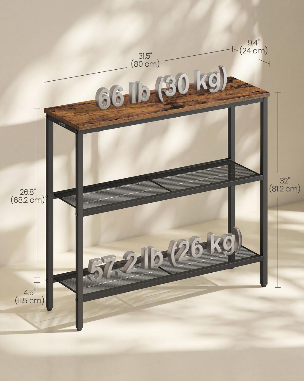 31.5" Narrow 3 Tier Console Table A673