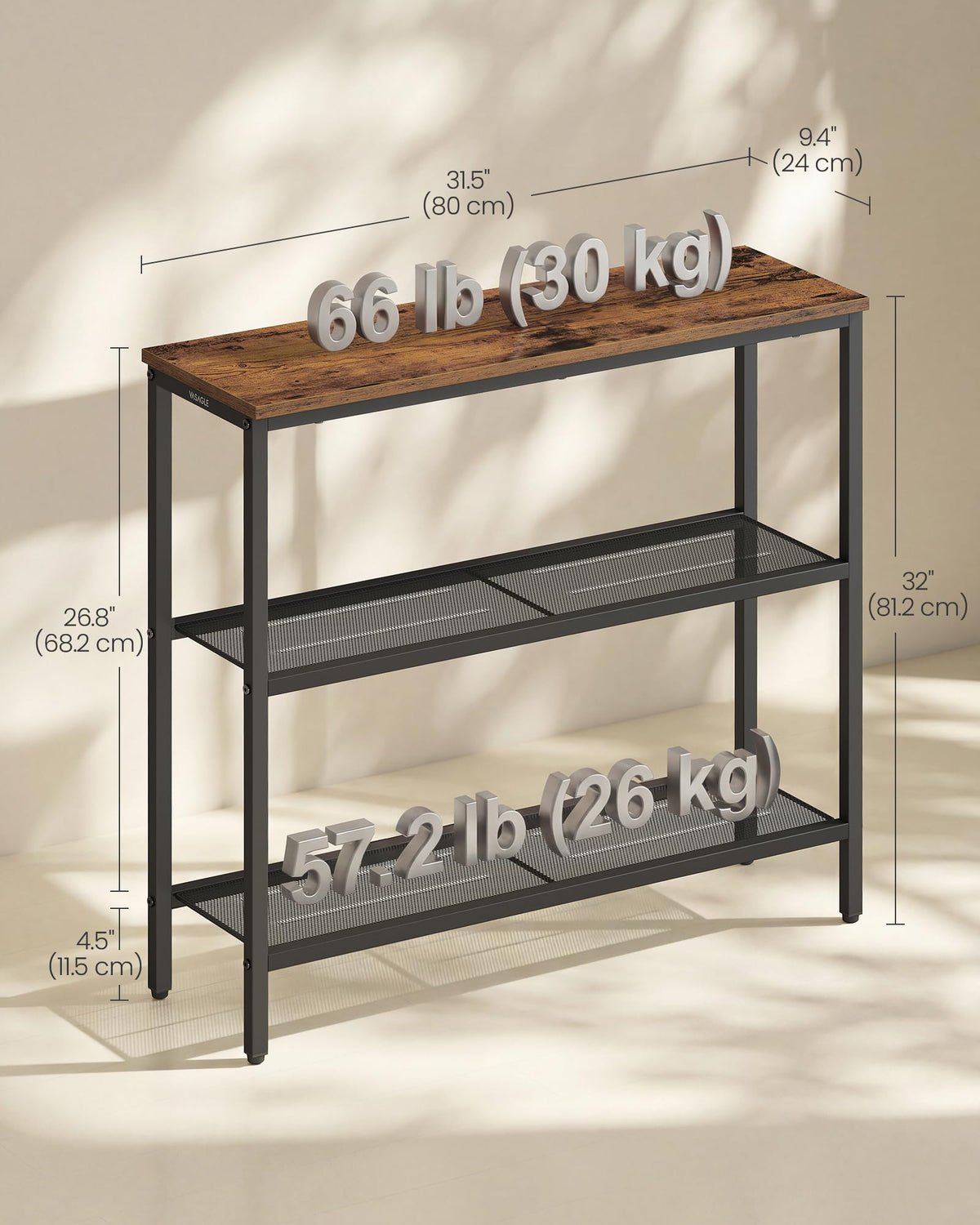 31.5" Narrow 3 Tier Console Table A673