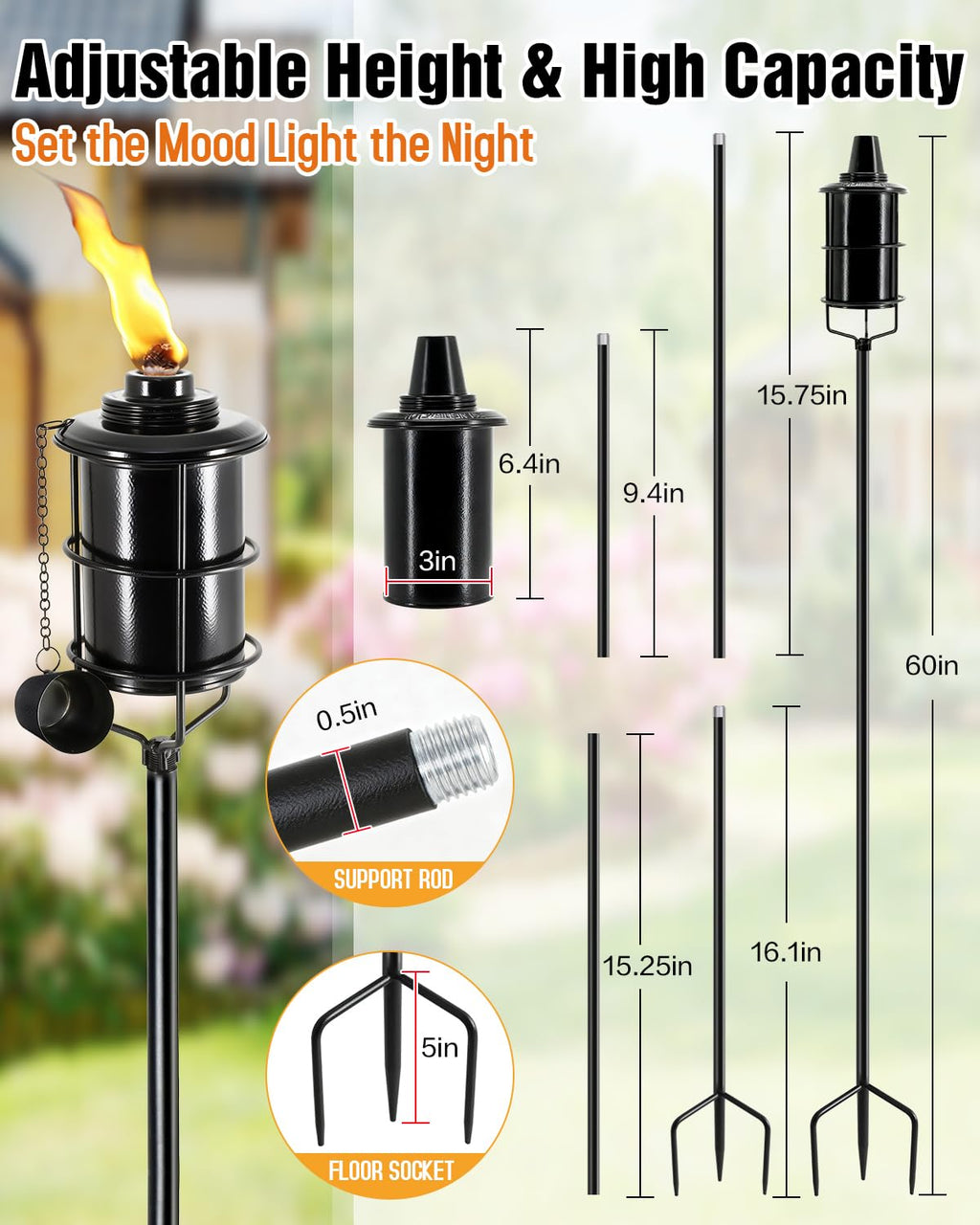 4 Pcs 59In 16oz Metal Citronella Torches O35036
