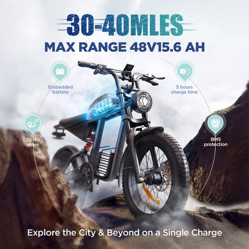 1000W Electric Bike 48V 15Ah 20" Fat Tire 7-Speed T580445