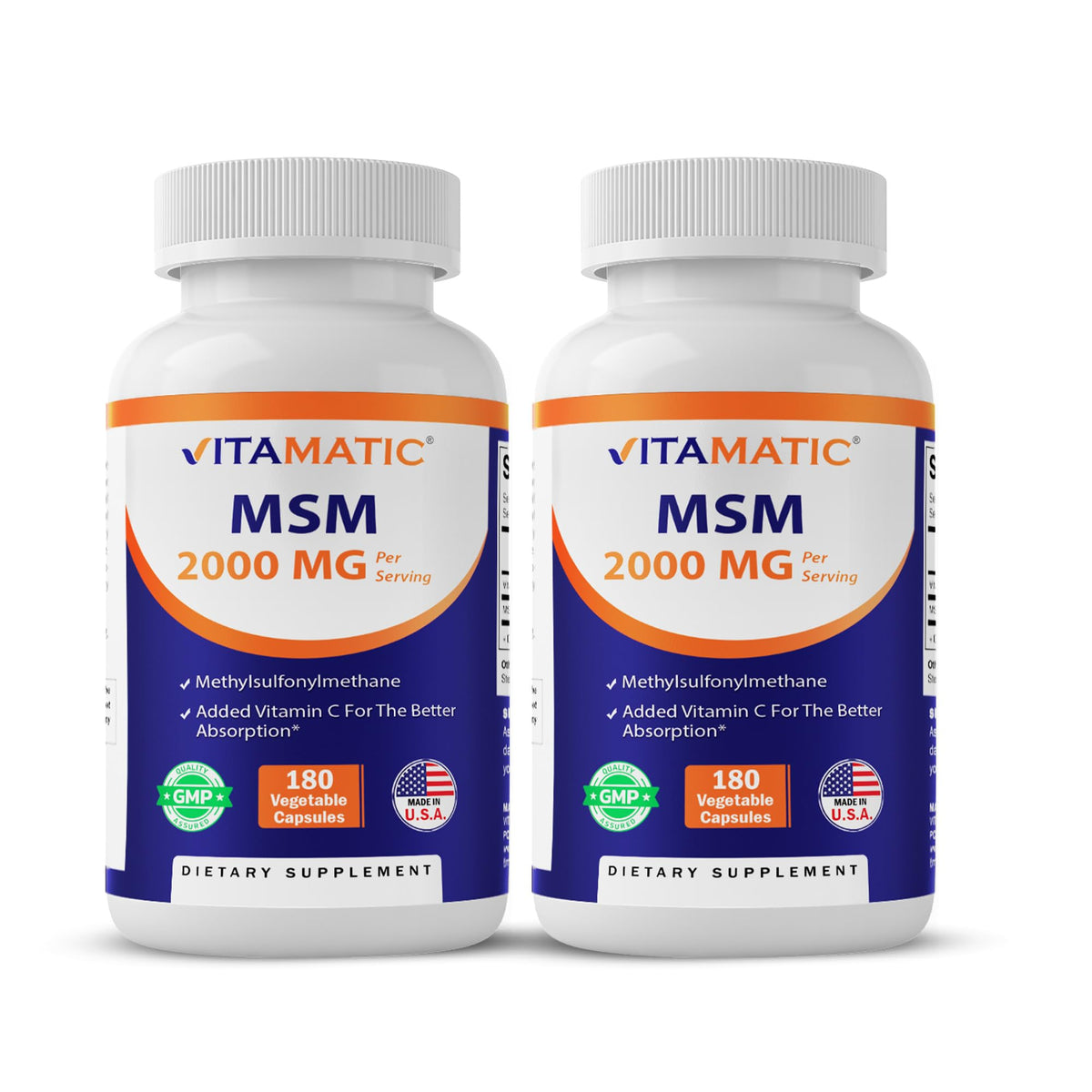 MSM 2000 mg with Vitamin C 180 Veg Capsules 2 Pack O10383