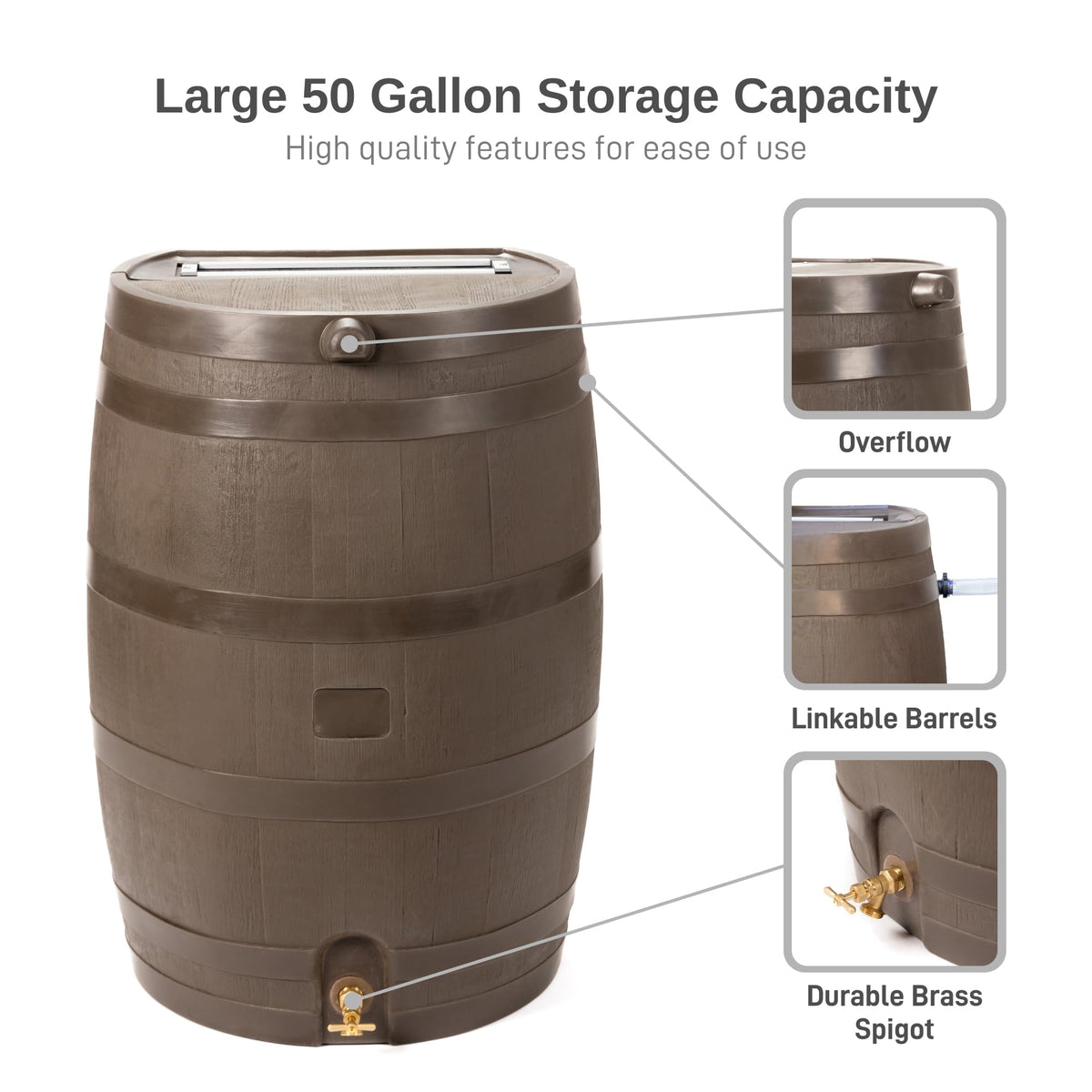 50-Gallon Flat Back Rain Barrel with Brass Spigot B311039