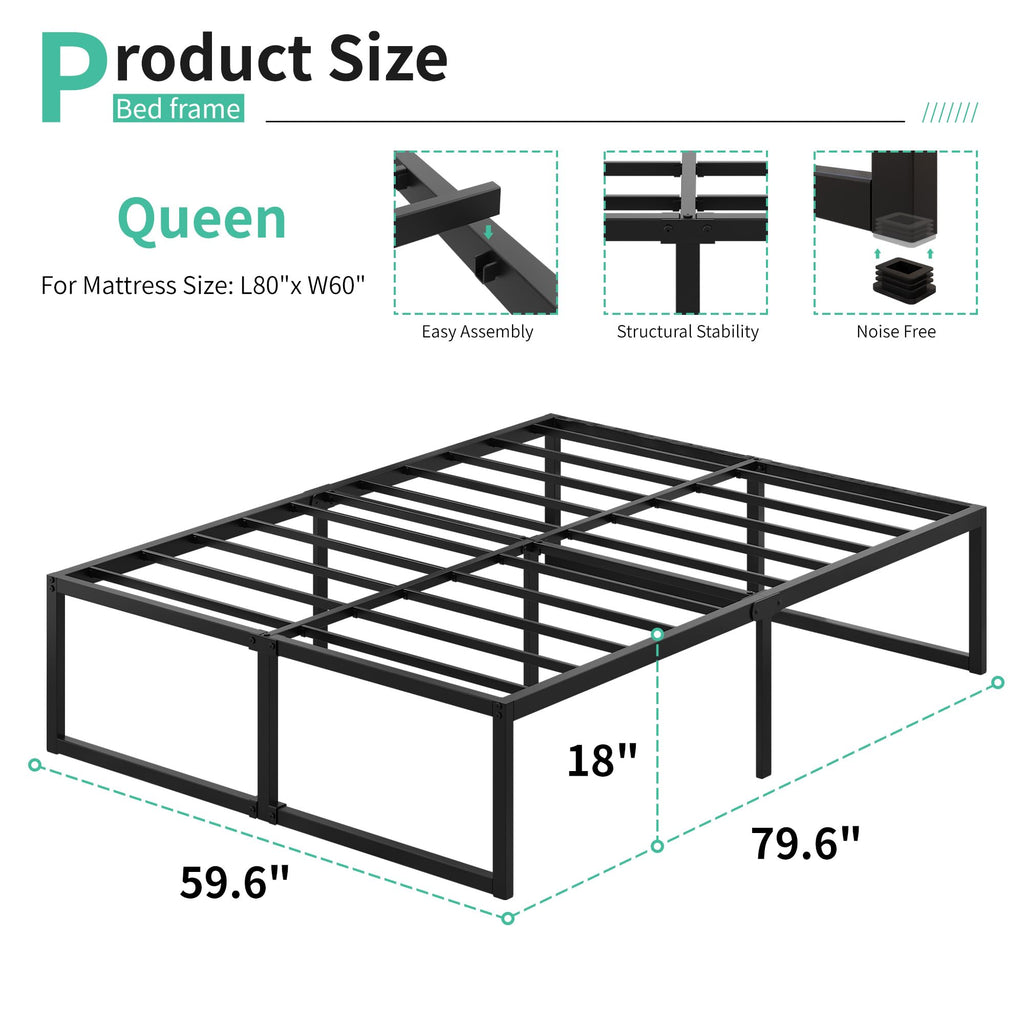 Queen Bed Frame 18 Inch with Steel Slat Support M1117