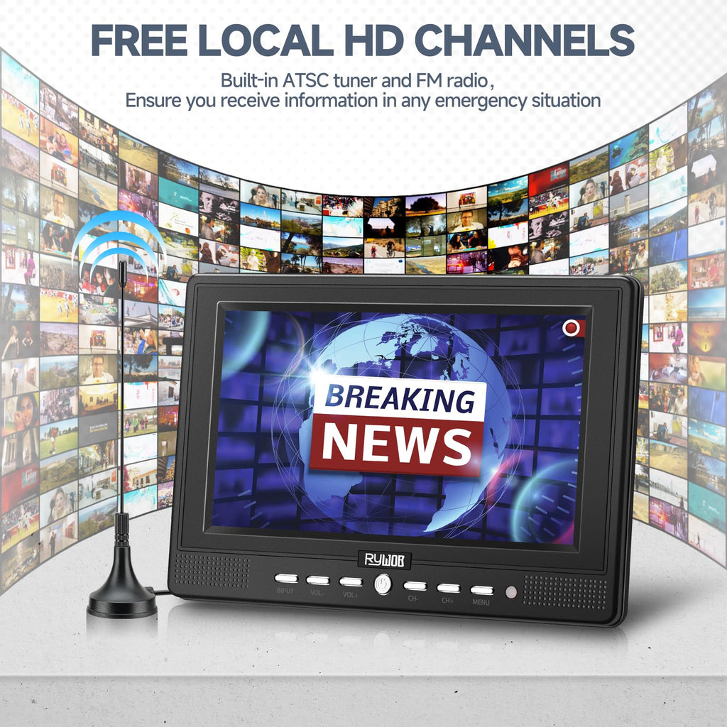 7” Portable TV with Antenna, Rechargeable Battery with Stand Y448548