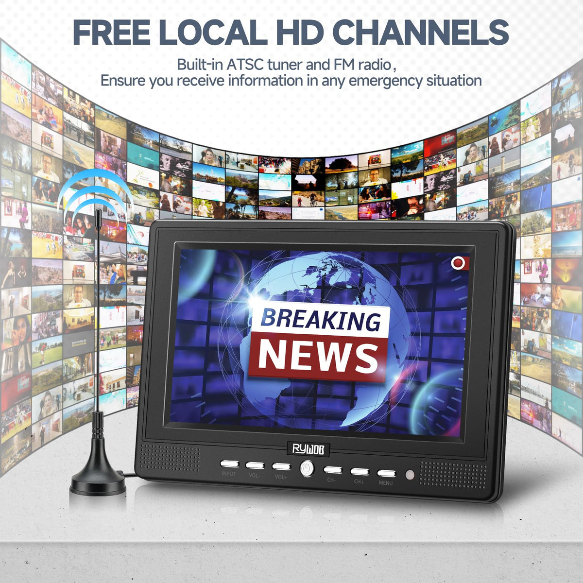 7” Portable TV with Antenna, Rechargeable Battery with Stand Y448548